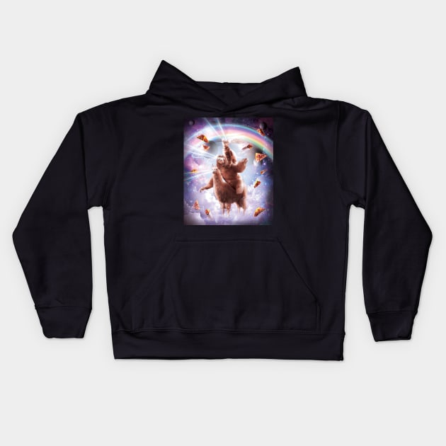 Laser Eyes Space Cat Riding Sloth, Llama - Rainbow Kids Hoodie by Random Galaxy